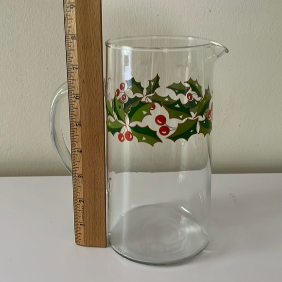 Glass Pitcher with Holly Design - Picture 2 of 5